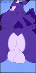 absurd_res anthro ass back_muscles balls big_balls big_butt big_the_cat blue_background blush butt_focus domestic_cat felid feline felis fur genitals green_eyes hairy_balls hi_res male male_only mammal presenting_hindquarters purple_body purple_fur rear_view simple_background solo sonic_(series) sonic_the_hedgehog_(series) striped_body striped_fur striped_tail stripes tail_tuft tearex tuft video_games white_body white_fur