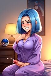 ai_generated crying cum cumming cumshot fake_breasts futanari james_(pokemon) male_with_breasts orgasm pajamas pokemon rule_63