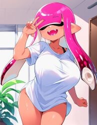 1girls ai_generated big_ass big_breasts ewwwww_ai female female_only massive_breasts no_bra no_panties pink_hair pyororingen shirt_only smile splatoon splatoon_(series) splatoon_2 splatoon_3 standing