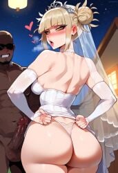 1boy 1girls ai_generated bare_legs bare_shoulders big_ass big_breasts big_butt blonde_hair blush bridal_gauntlets bride cheating cheating_(relationship) cheating_on_wedding_day cheating_wife choker cuckold curvy curvy_figure dark-skinned_male dark_skin dress_lift female_focus hair_bun heart himiko_toga holythighships huge_ass huge_breasts huge_butt interracial light-skinned_female light_skin looking_at_viewer muscular_male my_hero_academia netorare netorase ntr panties presenting_ass thick_ass thick_thighs thighhighs thighs toga_himiko voluptuous voluptuous_female wedding_dress wedding_lingerie wedding_veil white_body white_dress white_panties white_skin yellow_eyes