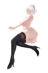 ass cait heels naked nier:_automata nipples pussy thighhighs transparent_png white_background yorha_2b