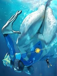 1girls anthro glowing_eyes nikunopengin perky_breasts swimming tagme underwater water yellow_eyes