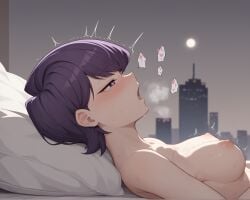 1girls after_sex ai_generated bed blush breasts cheating cheating_wife cityscape female from_side heart heart-shaped_pupils heavy_breathing indoors komi-san_wa_komyushou_desu komi_shuuko lying lying_on_back moon netorare night nipples notreallyhere on_back open_mouth perky_breasts pillow profile side_view sideboob solo sound_effects sweat twitching