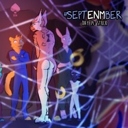 1:1 accident accidental_exposure anthro ass blush devon_rex domestic_cat dungeons_and_dragons embarrassed eyewear fantasy fek felid feline felis glasses hasbro jupiter_season male mammal public public_nudity rex_(cat) senftember senftember_(2024) solo spider_web tabaxi tattoo wizards_of_the_coast