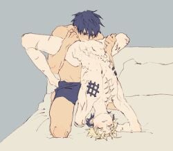 bent_over cuntboy eating_pussy intersex licking_pussy nicholas_d_wolfwood on_bed restrained trigun trigun_stampede vash_the_stampede yaoi