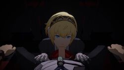 1boy 1boy1girl 1girls aigis_(persona) blonde_hair blowjob fellatio female giver_pov lazyprocrastinator makoto_yuki male male_pov penis persona persona_3 persona_3_reload pov robot robot_girl short_hair tagme theater video