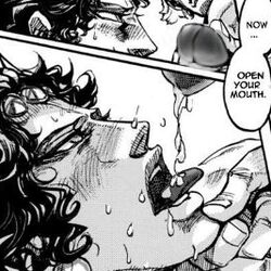 battle_tendency blowjob comic cum english_text esidisi gay hair jojo's_bizarre_adventure kars male male_only monochrome open_mouth text tongue