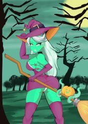 broom dream_jack dress green green_skin oc pistach-wich pumpkin witch witch_hat