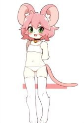 1boy ai_generated anthro blush cub femboy furry fuzzle_(fuzzleedits) fuzzleedits green_eyes hi_res looking_at_viewer male mouse mouse_ears panties pink_hair rodent thick_thighs young