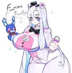 big_breasts fnaf funtime_freddy_(fnafsl) mommy rnblue_eyes rule_63 tagme waifu white_background white_hair