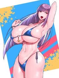 1girls 2020 alternate_breast_size bangs big_breasts bikini breasts bursting_breasts child_bearing_hips cowboy_shot curvaceous earrings female_focus gigantic_breasts gundam gundam_zz hanging_breasts hip_bones huge_breasts human jewelry large_breasts long_hair muscular muscular_female pale-skinned_female pale_skin pawg presenting purple_hair roux_louka solo_female summer swimsuit thick_thighs violet_hair voluptuous wide_hips wolffeld_price