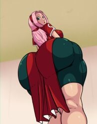 ass ass_focus ass_in_dress butt_focus dress_inside_ass female naruto nimebooty sakura_haruno solo standing