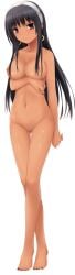 1girls big_breasts black_nails blushing_at_viewer completely_nude_female dark_purple_eyes headband hoop_earrings huniepop innie_belly_button kyanna_delrio long_black_hair mexican_female