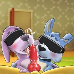 1:1 animal_genitalia animal_penis anthro balls black_nose blindfold blue_body blue_fur blurred_background blush bodily_fluids canid canine canine_genitalia canine_penis canis colby_(deltaflame) collar cum cum_on_chin cum_on_face cum_on_head cum_on_tongue deltaflame digital_drawing_(artwork) digital_media_(artwork) domestic_dog door doorway dreamworks ejaculation eyelashes fan_character female first_person_view floppy_ears fur genital_fluids genitals go_dog_go!_(series) group group_sex hand_on_shoulder heart_eyes heart_symbol hi_res hunting_dog knot knotted_penis licking looking_at_viewer looking_away male male/female mammal mature_female maw_barker mother_(lore) netflix oral parent_(lore) penile penis penis_lick purple_body purple_fur sergeant_pooch sex shaded sheath spread_legs spreading teeth terrier threesome tongue tongue_out trio yellow_body yellow_fur