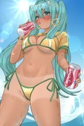 bikini blush brazil brazilian brazilian_female brazilian_miku cleavage coca-cola drinking hatsune_miku holding_object johnyboyelf tagme vocaloid