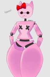 1girls :3 animatronic big_thighs bow cat charlene_(five_nights_with_charlotte's) curvy five_nights_with_charlotte's incrimit7 pink_body red_bow red_eyes request roblox roblox_game self_upload tagme