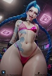 1girls ai_generated ass breasts dark-skinned_male jinx_(league_of_legends) latex latex_gloves league_of_legends league_of_legends:_wild_rift male penis pornlandlord