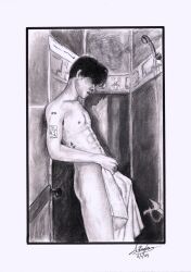 birthday_suit gay gay_male hand_drawn handdrawn handdrawn_art male male_only naked naked_male nude nude_male pencil pencil_(artwork) pencil_sketch self_upload sketches_by_adab towel_boy towel_only