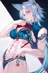 feixiao_(honkai:_star_rail) fox_girl lingerie looking_at_viewer muscular muscular_female needs_tags qiandaiyiyu