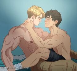 black_hair black_hair_bottom blonde_hair blonde_hair_on_black_hair blonde_hair_top brown_hair charlie_spring dhd_art domination gay hand_on_neck heartstopper light_hair_on_dark_hair looking_at_another looking_into_eyes male_only muscular_male nick_nelson shirtless sitting_on_lap socks tagme underwear