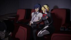 aigis_(persona) blonde_hair handjob lazyprocrastinator makoto_yuki penis persona persona_3 persona_3_reload robot robot_girl short_hair tagme theater video