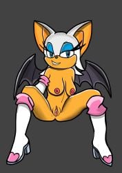 2d absurd_res bat bite biting_lip boots breasts clothing domyn female footwear genitals hi_res high_heeled_boots high_heels mammal mobian mobian_(species) mobian_bat nude pussy rouge_the_bat sega shoes simple_background sitting solo sonic_(series) sonic_adventure_2 sonic_the_hedgehog_(series) spreading wings