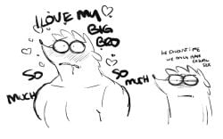 admiration anthro blush broad_shoulders brother_(lore) brothers_(lore) bust_portrait cartoon_network dialogue don_(regular_show) drawing duo fur heart_symbol hearts_around_head hearts_around_text humanoid incest_(lore) male male/male mammal narrowed_eyes portrait praise procyonid raccoon ranranparadoxx regular_show rigby_(regular_show) sibling_(lore) size_difference white_body