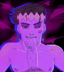 diamond_is_unbreakable jojo's_bizarre_adventure lipstick male_only purple_penis rohan_kishibe smile starqplatinq sucking yaoi