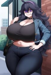 ai_generated choker hex_maniac huge_ass huge_breasts jeans large_ass large_breasts lubbasdump pokemon purse wide_hips