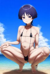 ai_generated barefoot beach bikini blackcatmeow bulge femboy feminine_male genshin_impact girly micro_bikini otoko_no_ko scaramouche_(genshin_impact) thong