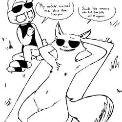 1cuntboy 1futa 2020 andromorph anthro barely_visible_genitalia barely_visible_pussy black_and_white canid canine chest_tuft clothed clothing crotch_tuft cuntboy dialogue disney duo english_text eyewear fox fully_clothed futanari genitals glasses grin gynomorph hands_behind_head high-angle_view intersex judy_hopps lagomorph leporid lying mammal monochrome nick_wilde on_back pussy rabbit red_fox rule_63 smile speech_bubble sunglasses text the_weaver tuft zootopia