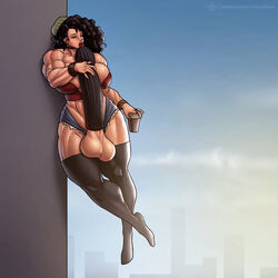 1futa balls beanie biceps big_balls big_hair big_lips big_penis black_hair bracelet city cityscape coffee coffee_cup covered_penis cup curly_hair cutoff_shorts floating futa_only futanari huge_cock leaning leaning_against_wall midair moxydoxy muscles muscular muscular_futanari muscular_thighs penis red_lips ring rings short_shorts shorts skyline solo_futa stockings testicles thumb_ring