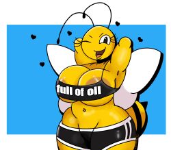 artist_on_twitter artist_upload bee big_breasts big_hips fanart fanart_from_twitter furry furry_only gym gym_clothes laranxart lena_the_bee looking_at_viewer russian_girl russian_oil_bee self_upload simple_background thicc_thighs vinesauce youtube