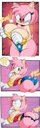 amy_rose comic comic_strip cosplay grimphantom ripped_clothing sega sonic_(series) sonic_the_hedgehog_(series) struggle struggling_to_fit tight_clothing tight_fit wonder_woman_(cosplay) wonder_woman_(series)