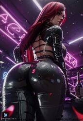 1girls ai_generated ass breasts dark-skinned_male katarina katarina_du_couteau latex latex_gloves league_of_legends league_of_legends:_wild_rift male penis pornlandlord red_hair