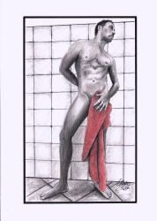 birthday_suit gay gay_male hand_drawn handdrawn handdrawn_art male male_only naked naked_male nude nude_male pencil pencil_(artwork) pencil_sketch self_upload sketches_by_adab towel_boy towel_only