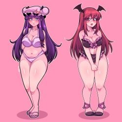 2females 2girls big_breasts breasts cleavage koakuma long_hair marukunart patchouli_knowledge succubus touhou touhou_project