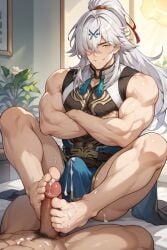 ai_generated at bara bara_butt bara_feet bara_tits best big big_ass big_feet big_pecs big_penis big_thighs bright crossed_arms cum detailed erection_under_clothes feet focus foot_fetish foot_grab foot_worship footjob footwear footwear_only gay gay_sex giant gold_eyes hair honkai:_star_rail honkai_(series) jing_yuan large looking male male_focus male_foot_fetish male_only medium muscle muscular penis perfect precum precum_drip proportions quality shot skin testicles viewer well white_hair yellow_eyes