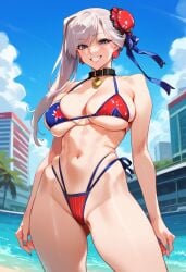 2d ai_generated bikini fate/grand_order fate_(series) female female_focus female_only highleg highleg_bikini miyamoto_musashi_(fate) miyamoto_musashi_(swimsuit_berserker) solo solo_female solo_focus tagme white_hair