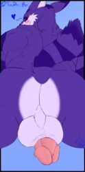 absurd_res anthro ass back_muscles balls big_balls big_butt big_the_cat blue_background blush butt_focus domestic_cat felid feline felis fur genitals green_eyes hairy_balls hi_res male male_only mammal purple_body purple_fur rear_view simple_background solo sonic_(series) sonic_the_hedgehog_(series) striped_body striped_fur striped_tail stripes tail_tuft tearex tuft video_games white_body white_fur