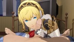 1boy 1boy1girl 1girls aigis_(persona) blonde_hair blue_eyes female giver_pov grabbing grabbing_penis lazyprocrastinator makoto_yuki male male_pov penis penis_on_face persona persona_3 persona_3_reload pov robot robot_girl rubbing rubbing_penis rubbing_penis_on_face short_hair tagme video