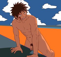 1boy abs balls bent_over black_eyes brown_hair facepaint flaccid inuzuka_kiba little_penis maiheihei male male_only naked naruto naruto_(series) naruto_shippuden nipples nude nude_male penis pose posing pubes pubic_hair small_penis smile smiling solo solo_focus solo_male standing testicles tiny_penis uncensored