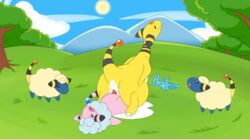 absurd_res ampharos anus astrea bovid caprine domination exhibitionism female female_domination feral flaaffy golden_aura group hachikoakai hi_res male mammal mareep nintendo on_bottom on_top penetration pokémon_(species) pokemon pokemon_(species) public reverse_cowgirl_position sex sheep sky_(astrea) straight vaginal_penetration video_games