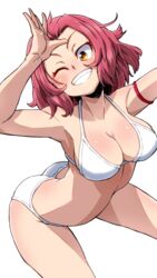 aono3 bikini girls_und_panzer one_eye_closed pink_hair rosehip short_hair smile white_bikini