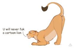 animal_genitalia animal_pussy anus ass ass_up comic_sans disney elicitie english_text felid feline feline_pussy felis female feral genitals hi_res lion looking_back mammal meme nala pantherine presenting presenting_hindquarters presenting_pussy pussy raised_tail solo text the_lion_king