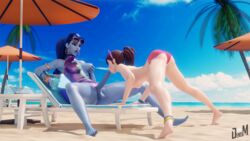 1futa 1girls 3d anklet barefoot beach bent_over big_ass big_penis bikini breasts breasts_out brown_hair circumcised d.va denisem erection feet fellatio female full-package_futanari futa_on_female futanari hoop_earrings human just_the_tip legs long_hair nail_polish nipples one-piece_swimsuit outdoors outside overwatch penis ponytail purple_hair purple_skin purple_toenails sex spread_legs swimsuit swimsuit_aside tattoo testicles tiptoes topless widowmaker yellow_eyes