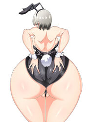 1girls animal_ears ass back big_ass big_breasts blinding_bangs bottom_heavy bunny_ears bunnysuit female from_behind grabbing_own_ass grey_hair huge_ass huge_thighs itomaruzz large_ass leotard medium_hair on_back pale-skinned_female pale_skin thick_thighs thighs uzaki-chan_wa_asobitai! uzaki_yanagi white_background wide_hips