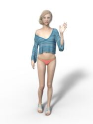 1girls 3d amelia_(artist) amicalira_(artist) anklet blonde_hair blue_eyes clothed_female clothing feet female glasses human light_skin loose_clothes navel nora_casselli_(amicalira) off_shoulder original panties realistic sandals skinny solo sweater thong_sandals toes wedding_ring