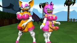 2futas 2girls 3d 3d_(artwork) 3d_model alternate_breast_size amy_rose amy_the_bat ass_focus bat big_balls big_breasts big_butt big_penis breasts bubble_ass bubble_butt exposed_penis female furry futa_only futanari half_naked heart_bra_only huge_ass huge_breasts huge_butt looking_at_viewer looking_down mammal mobian mobian_(species) mobian_bat nude partially_clothed partially_nude penis pink_fur rouge_the_bat rouge_the_bat_(cosplay) sega sonic_(series) sonic_adventure_2 sonic_the_hedgehog_(series) source_filmmaker standing testicles thick_thighs video_games viperarcane wide_hips