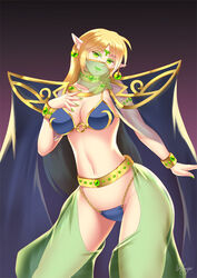 1girls 2018 belly belly_band belly_dancer belly_dancer_outfit bikini blonde_hair blue_bikini bracelet breasts cape cleavage collar cowboy_shot curvaceous curvy dancer dancer_outfit deedlit earrings elf elf_ears female female_only green_eyes harem_girl harem_outfit harem_pants haryudanto humanoid inner_thighs jewelry large_breasts long_hair looking_at_viewer medium_breasts metal_collar pale-skinned_female pale_skin pointy_ears presenting record_of_lodoss_war revealing_clothes see-through_clothing shoulder_armor slave slave_collar slave_outfit solo thick_thighs transparent_clothing veil voluptuous wide_hips wristband